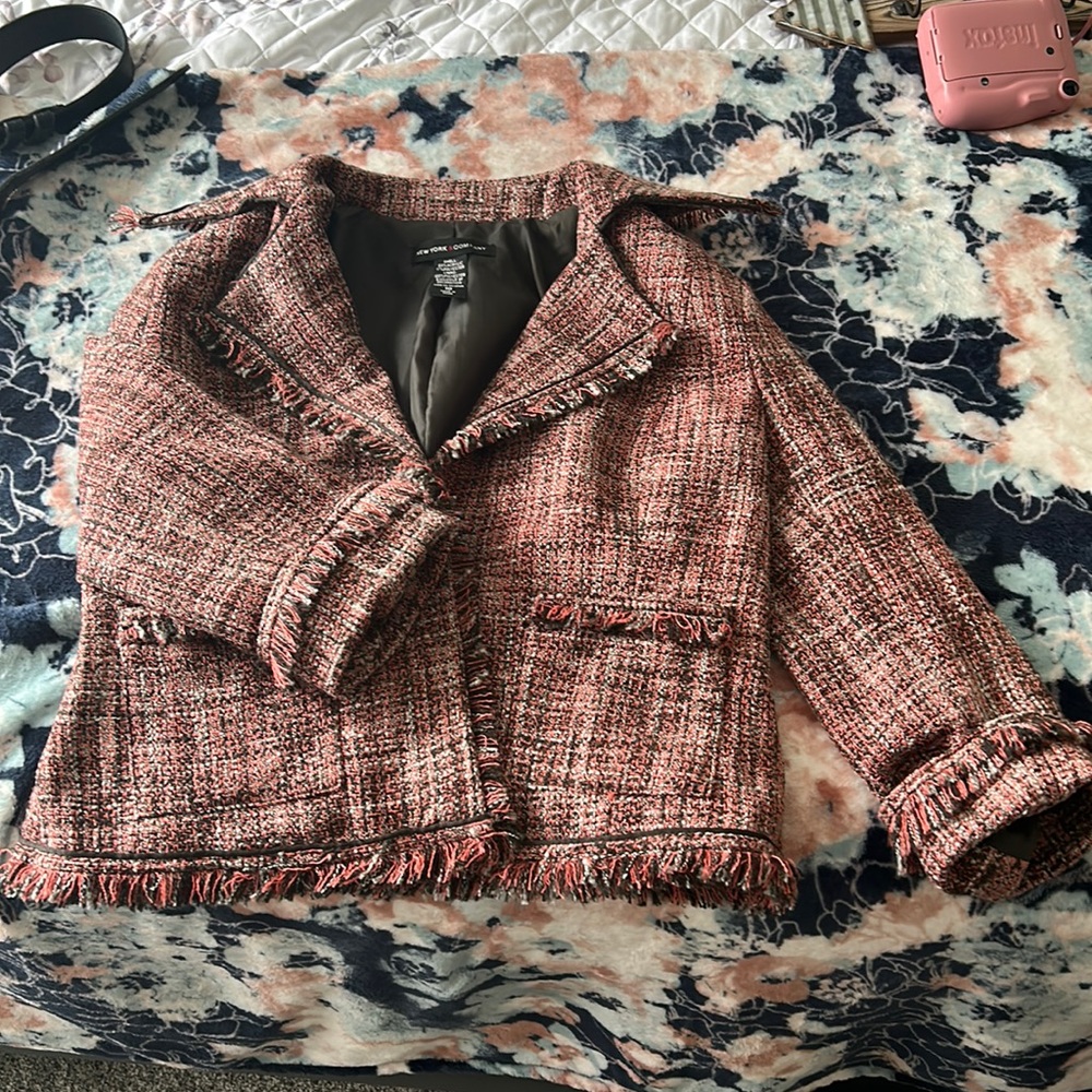 New York and company pink fringe jacket